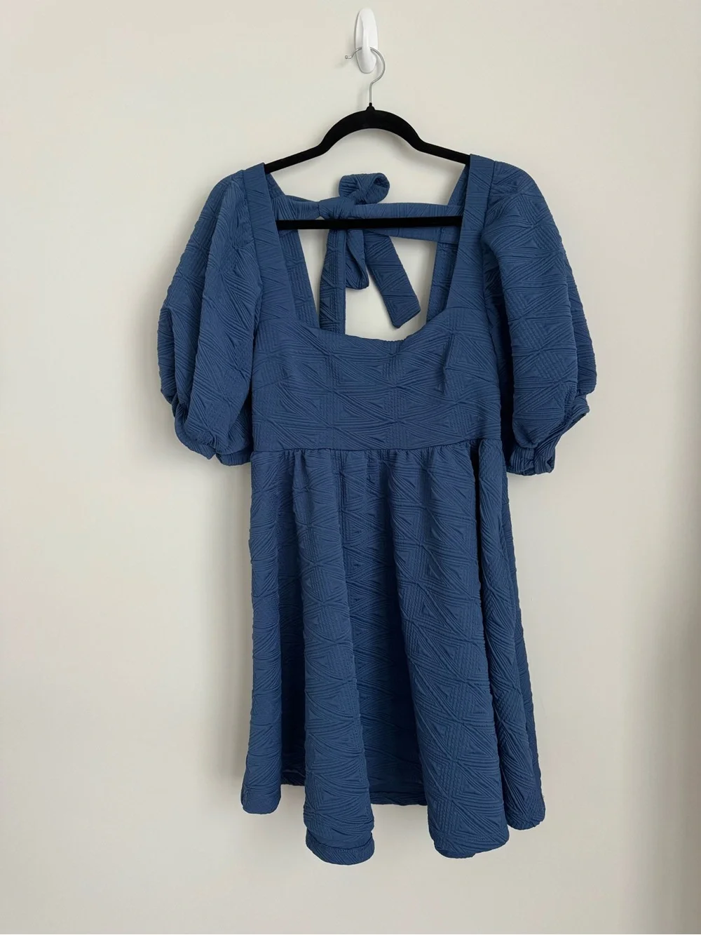 Free People Violet Puff-Sleeve Square-Neck Mini Dress - Dark Blue Navy